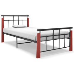 Cadre de lit sans matelas métal bois de chêne massif 100x200 cm 