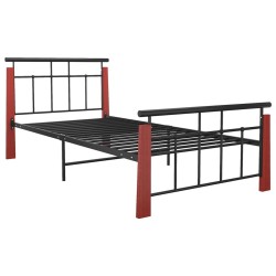 Cadre de lit sans matelas métal bois de chêne massif 100x200 cm 