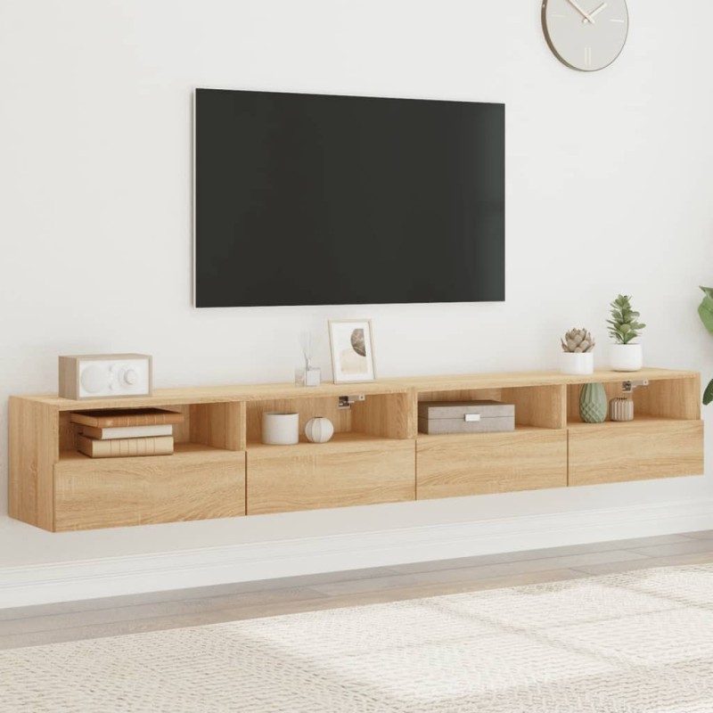 Meubles TV muraux 2pcs chêne sonoma 100x30x30cm bois ingénierie 