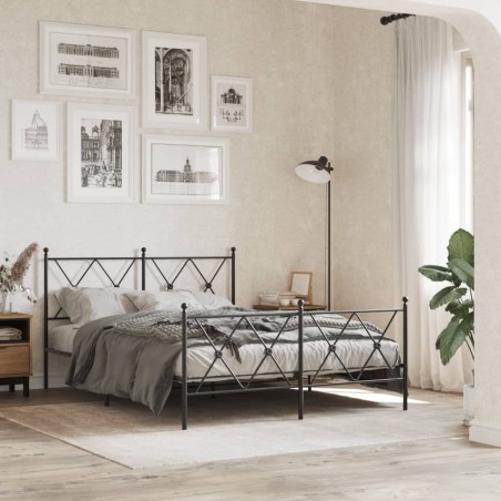 Cadre de lit métal sans matelas avec pied de lit noir 140x200cm 