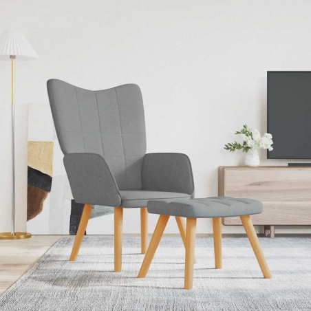 Chaise de relaxation avec tabouret Gris clair Tissu 