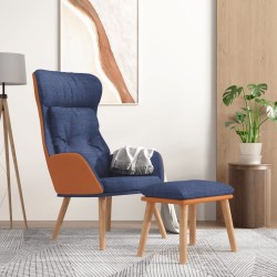 Chaise de relaxation avec repose-pied Bleu Similicuir et tissu 