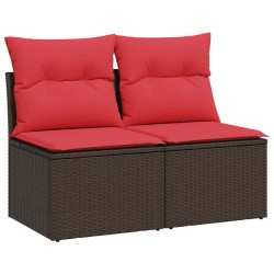 Salon de jardin avec coussins 2pcs marron résine tressée acacia 