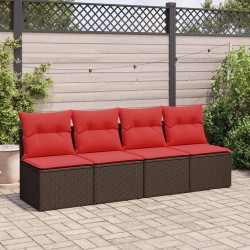 Salon de jardin avec coussins 2pcs marron résine tressée acacia 