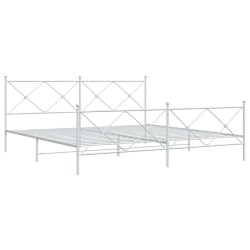 Cadre de lit métal sans matelas et pied de lit blanc 200x200 cm 