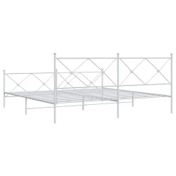 Cadre de lit métal sans matelas et pied de lit blanc 200x200 cm 
