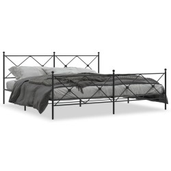 Cadre de lit métal sans matelas avec pied de lit noir 200x200cm 