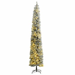 Sapin de Noël mince avec 300 LED boules et neige floquée 270 cm 