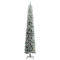 Sapin de Noël mince avec 300 LED boules et neige floquée 270 cm 