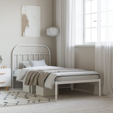 Cadre de lit métal sans matelas et tête de lit blanc 107x203 cm 