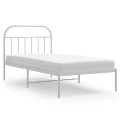 Cadre de lit métal sans matelas et tête de lit blanc 107x203 cm 