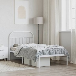 Cadre de lit métal sans matelas et tête de lit blanc 107x203 cm 