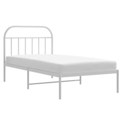 Cadre de lit métal sans matelas et tête de lit blanc 107x203 cm 