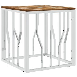 Table basse argenté acier inoxydable/bois massif récupération 