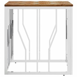 Table basse argenté acier inoxydable/bois massif récupération 