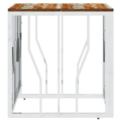 Table basse argenté acier inoxydable/bois massif récupération 