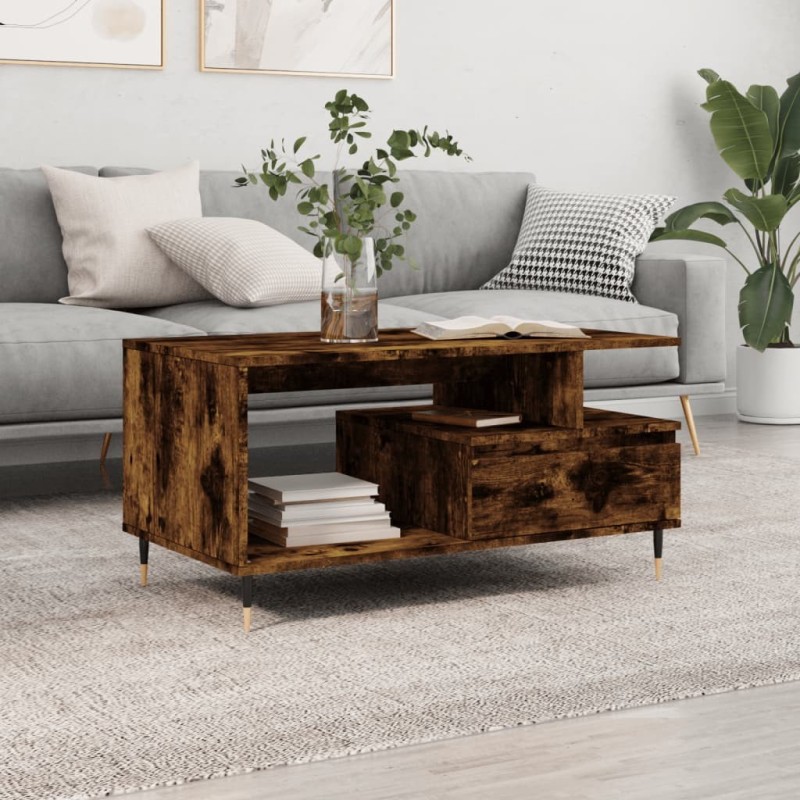 Table basse Chêne fumé 90x49x45 cm Bois d'ingénierie Table basse Chêne fumé 90x49x45 cm Bois d'ingénierie