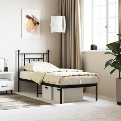 Cadre de lit métal sans matelas avec tête de lit noir 75x190 cm 