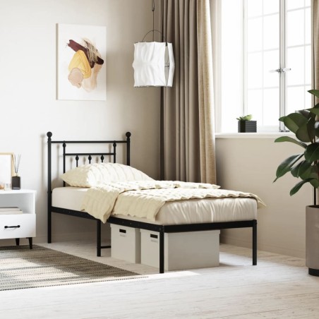 Cadre de lit métal sans matelas avec tête de lit noir 75x190 cm 