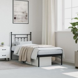 Cadre de lit métal sans matelas avec tête de lit noir 75x190 cm 
