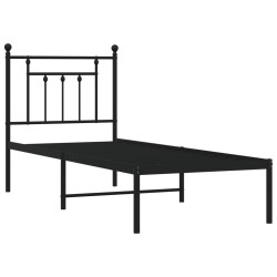 Cadre de lit métal sans matelas avec tête de lit noir 75x190 cm 