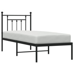 Cadre de lit métal sans matelas avec tête de lit noir 75x190 cm 