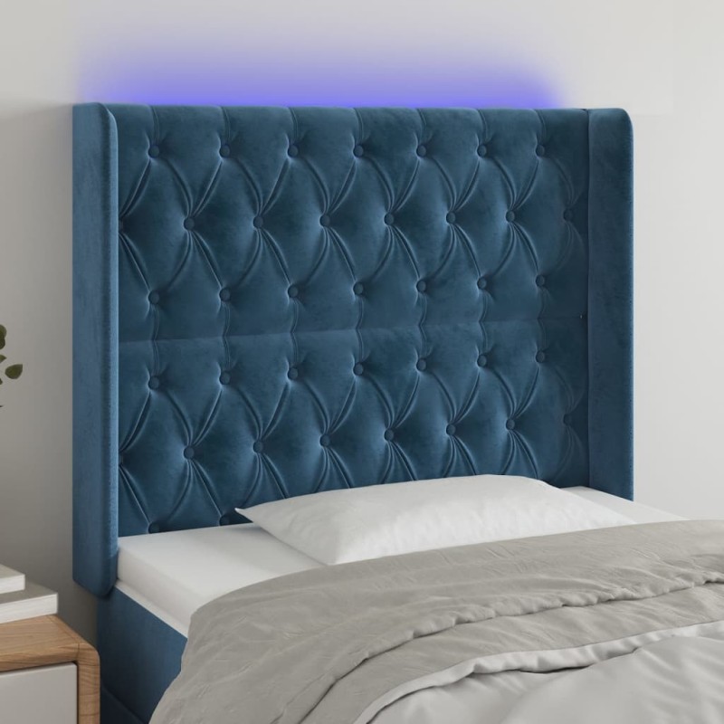 Tête de lit à LED Bleu foncé 103x16x118/128 cm Velours 