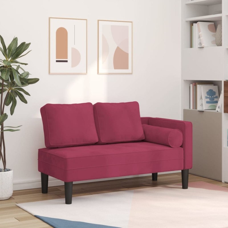 Chaise longue avec coussins rouge bordeaux velours 