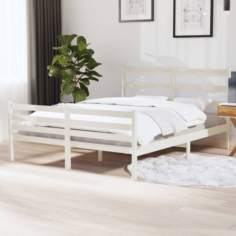 Cadre de lit sans matelas bois de pin massif 140x190 cm blanc 