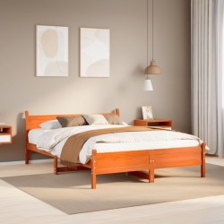 Cadre de lit sans matelas cire marron 150x200cm bois pin massif 