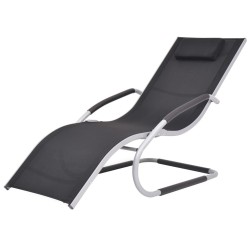 Chaise longue avec oreiller Aluminium et textilène noir 