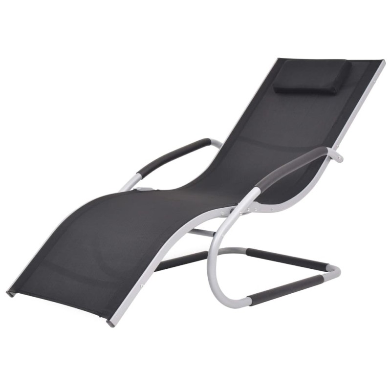 Chaise longue avec oreiller Aluminium et textilène noir 
