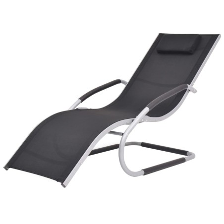 Chaise longue avec oreiller Aluminium et textilène noir 