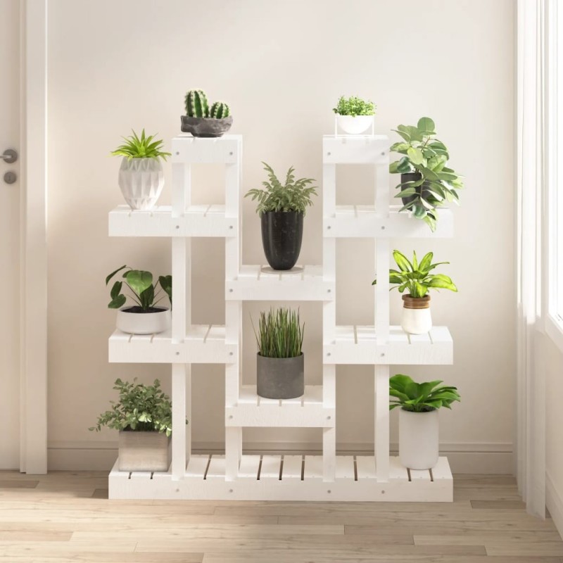 Support à plantes Blanc 104,5x25x109,5 cm Bois massif de pin Support à plantes Blanc 104,5x25x109,5 cm Bois massif de pin