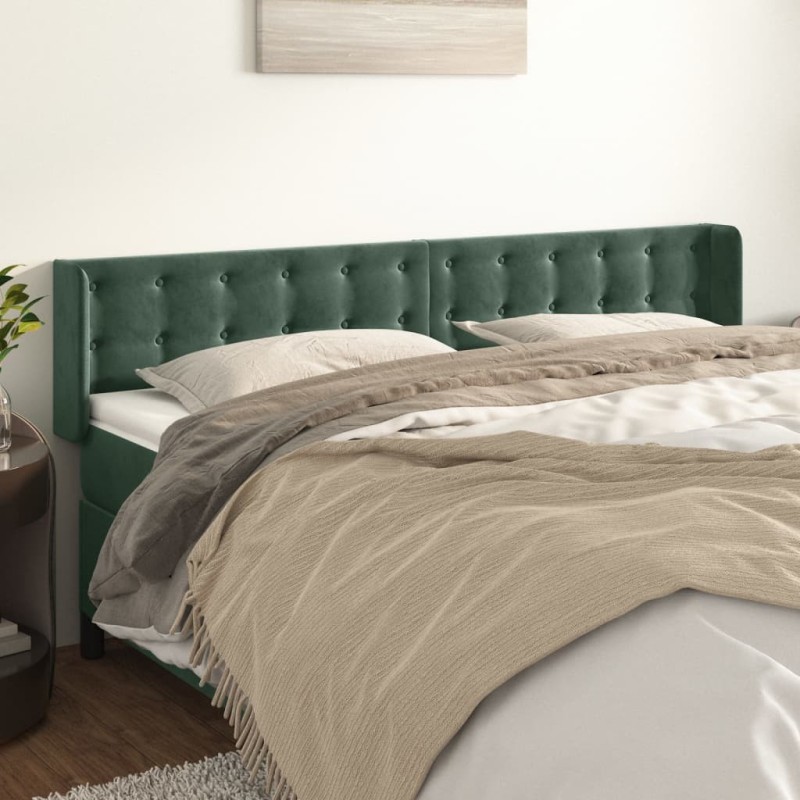 Tête de lit avec oreilles Vert foncé 163x16x78/88 cm Velours 