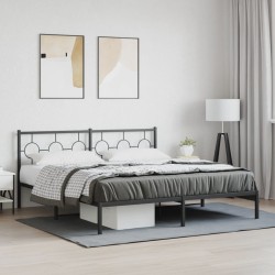 Cadre de lit métal sans matelas et tête de lit noir 180x200 cm 