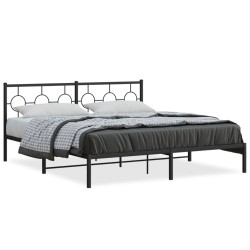 Cadre de lit métal sans matelas et tête de lit noir 180x200 cm 