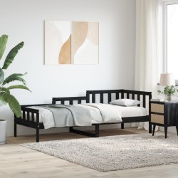 Lit de jour sans matelas noir 90x190 cm bois de pin massif 