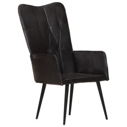 Chaise à oreilles Noir Cuir véritable 