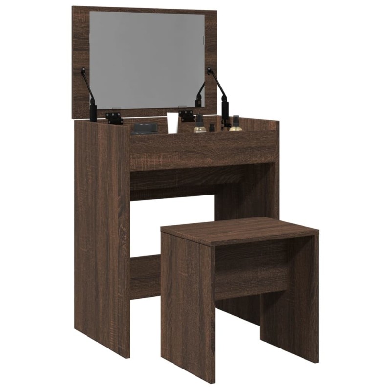 Coiffeuse et tabouret chêne marron 60x40x113,5 cm Coiffeuse et tabouret chêne marron 60x40x113,5 cm