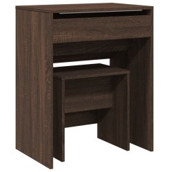 Coiffeuse et tabouret chêne marron 60x40x113,5 cm 