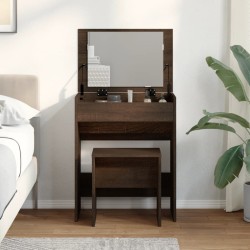 Coiffeuse et tabouret chêne marron 60x40x113,5 cm 