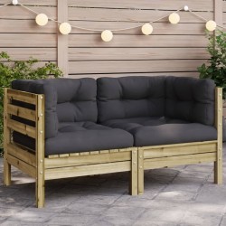 Canapé d'angle de jardin avec coussins bois de pin imprégné 