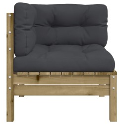Canapé d'angle de jardin avec coussins bois de pin imprégné 