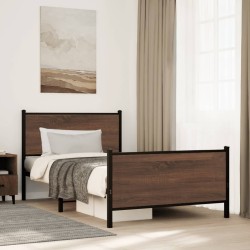 Cadre de lit en métal sans matelas chêne marron 107x203 cm 
