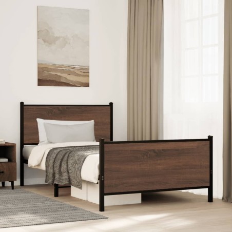 Cadre de lit en métal sans matelas chêne marron 107x203 cm 