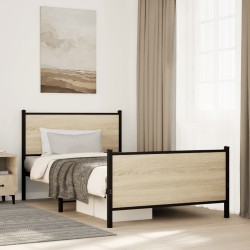 Cadre de lit en métal sans matelas chêne sonoma 107x203 cm 