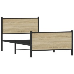 Cadre de lit en métal sans matelas chêne sonoma 107x203 cm 