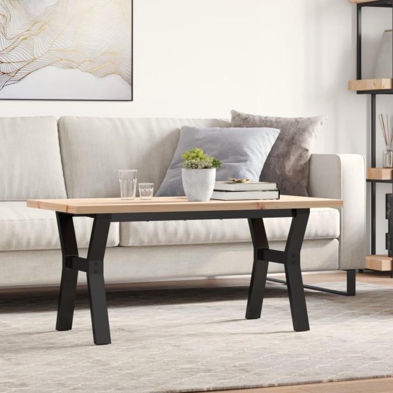 Table basse cadre en Y 100x50x45,5 cm bois de pin massif acier Table basse cadre en Y 100x50x45,5 cm bois de pin massif acier