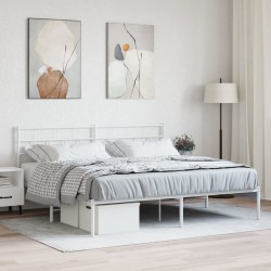Cadre de lit métal sans matelas et tête de lit blanc 200x200 cm 